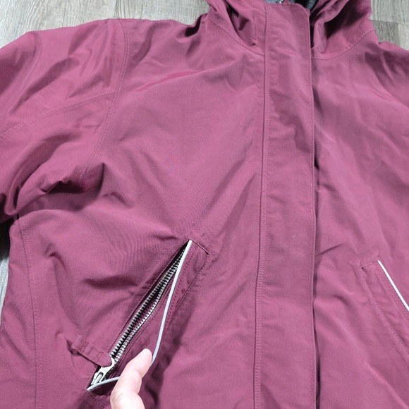 LANDS END Squall Waterproof Rain Jacket Womens Small Maroon Hooded Fleece Lined - Picture 2 of 12